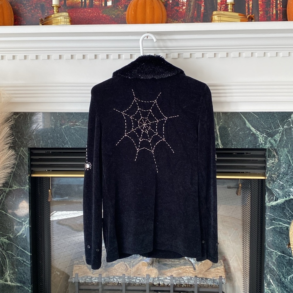 Storybook Knit Halloween Cardigan Sweater With Crystal Spider Buttons - Picture 3 of 9